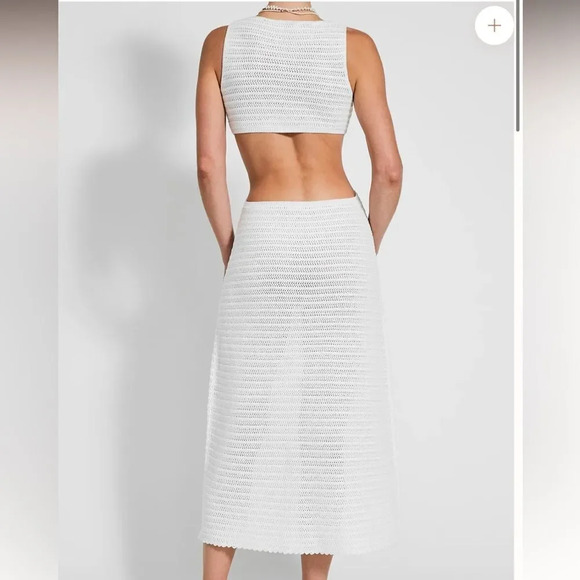 New Devon Windsor Sonya Crochet Cream Cutout Midi Dress - Picture 10 of 15